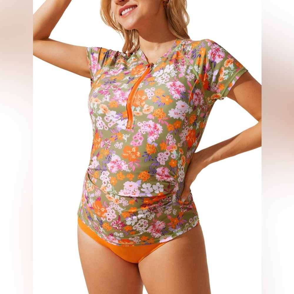 Maternity Floral Short Sleeve Swim Top & Bottom